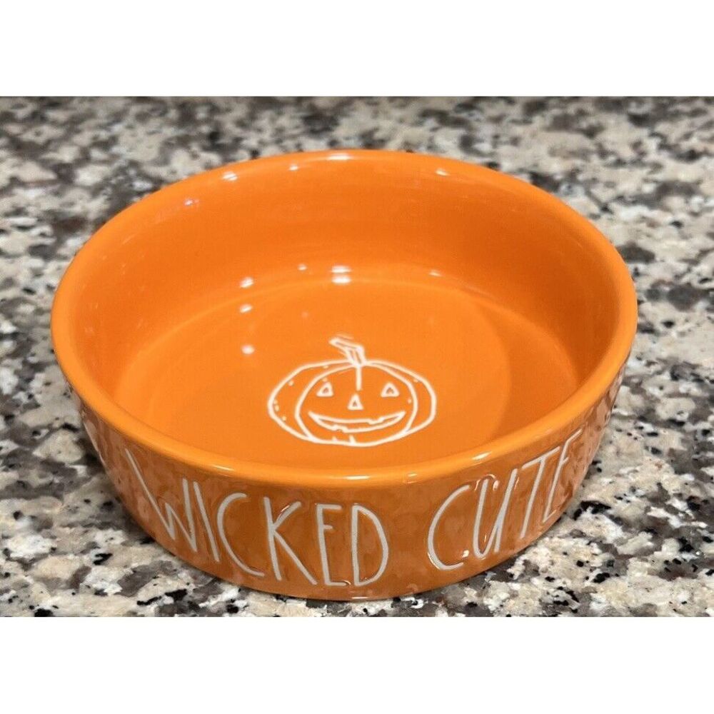 NEW Rae Dunn Halloween‎ Small Cat Dog Pet Bowl Dish Orange WICKED CUTE pumpkin
